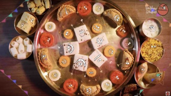 Plate of happy Indian food and Sweets