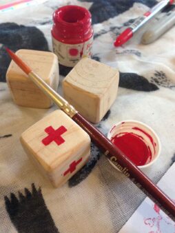 Making of some custom dice using scrap wood at Marpha Foundation, Nepal, 2016