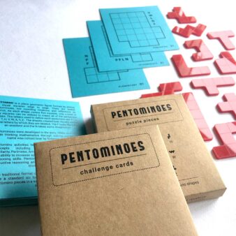 Set of 33 Pentomino Challenge Cards with 12 pentomino shapes to ease newbies to the classic puzzle