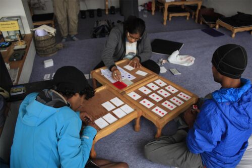 Stamping away to glory creating my favourite card game SET with other volunteers during Community Art Week in Ladakh, 2015